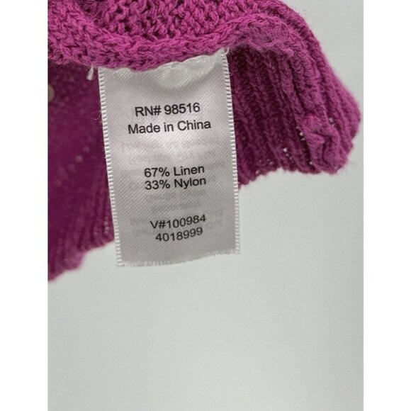 Coldwater Creek Magenta Open Knit Linen Nylon Blend Sweater Sz L 14 Beach Boho - Picture 7 of 10